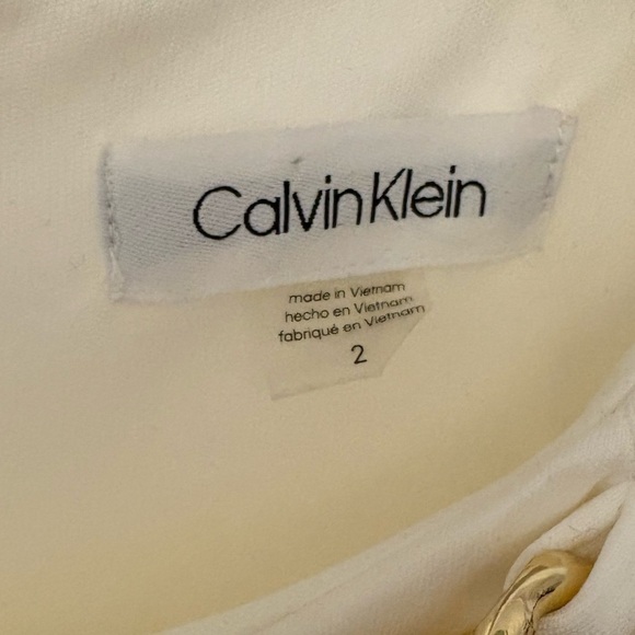 Calvin Klein Cream Midi Length Dress Gold Chain Accent Fitted Size 2 Sleeveless - Picture 6 of 9